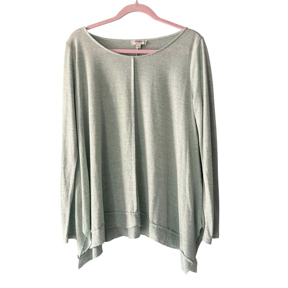 Umgee Sage Green Textured Long Sleeve Top Size Medium Boho Bubble Sleeve - Picture 2 of 7